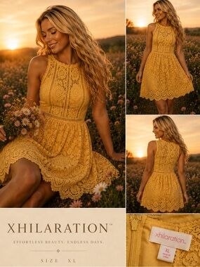 Xhilaration Mustard Yellow Lace Mini Dress